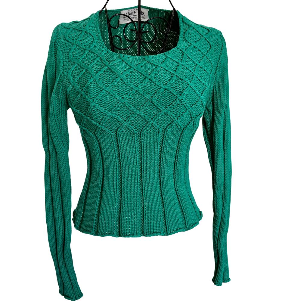 Vintage 70's Bobbie Brooks Ribbed Basketweave Knit Cropped Scoop Sweater Retro